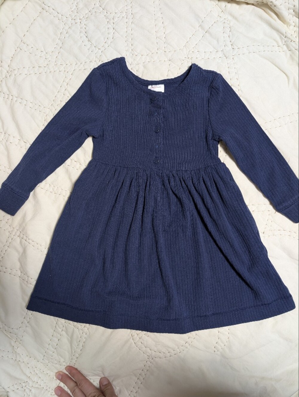 Hanna Andersson Girls Navy Ribbed Knit Sweater Dress Sz 100 (3T) Pockets